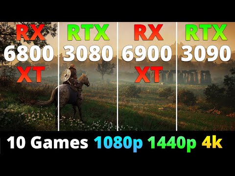 RX 6800 XT vs RTX 3080 vs RX 6900 XT vs RTX 3090 - Performance Comparison 10 Games 1080p 1440p 4k